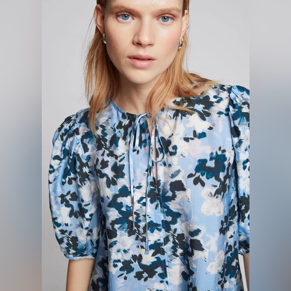 & OTHER STORIES Puff Sleeve Midi Dress Floral 0 boho cottagecore poplin xs small - Picture 3 of 9